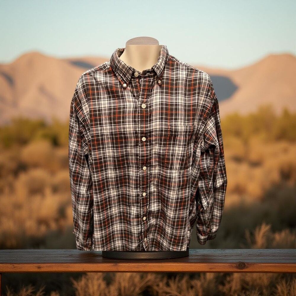 Ralph Lauren Jean Co Men Brown White Plaid Cotton Flannel Long Sleeve Shirt XL #